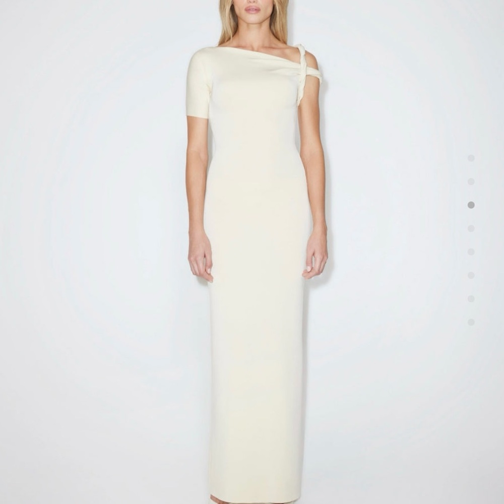 Cream One Shoulder Sheath Maxi Dress